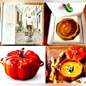 Staub Stoneware Pumpkin Cocotte .75 Qt. Individual Soup/Casserole w/Lid~NEW